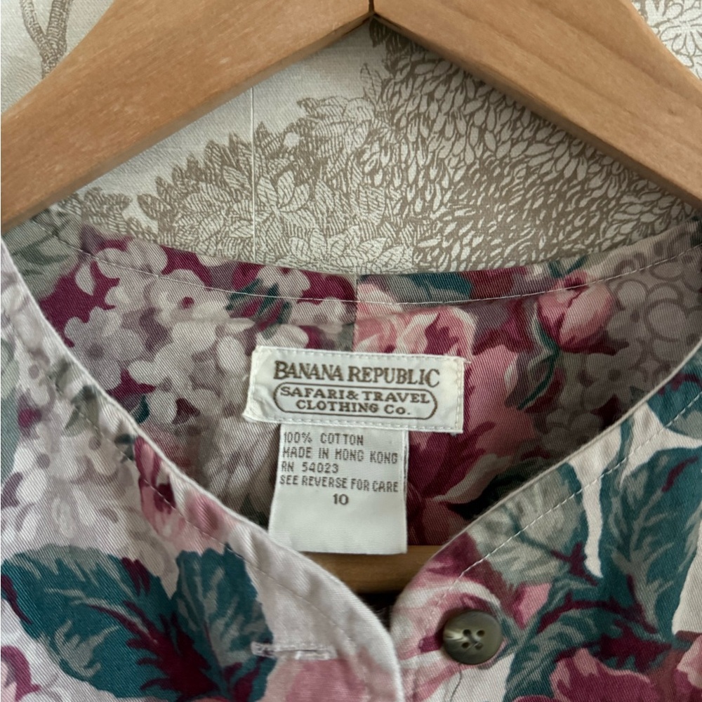 Banana Republic Floral Button-Front Blouse in Pink, Green, Cream - Picture 7 of 10